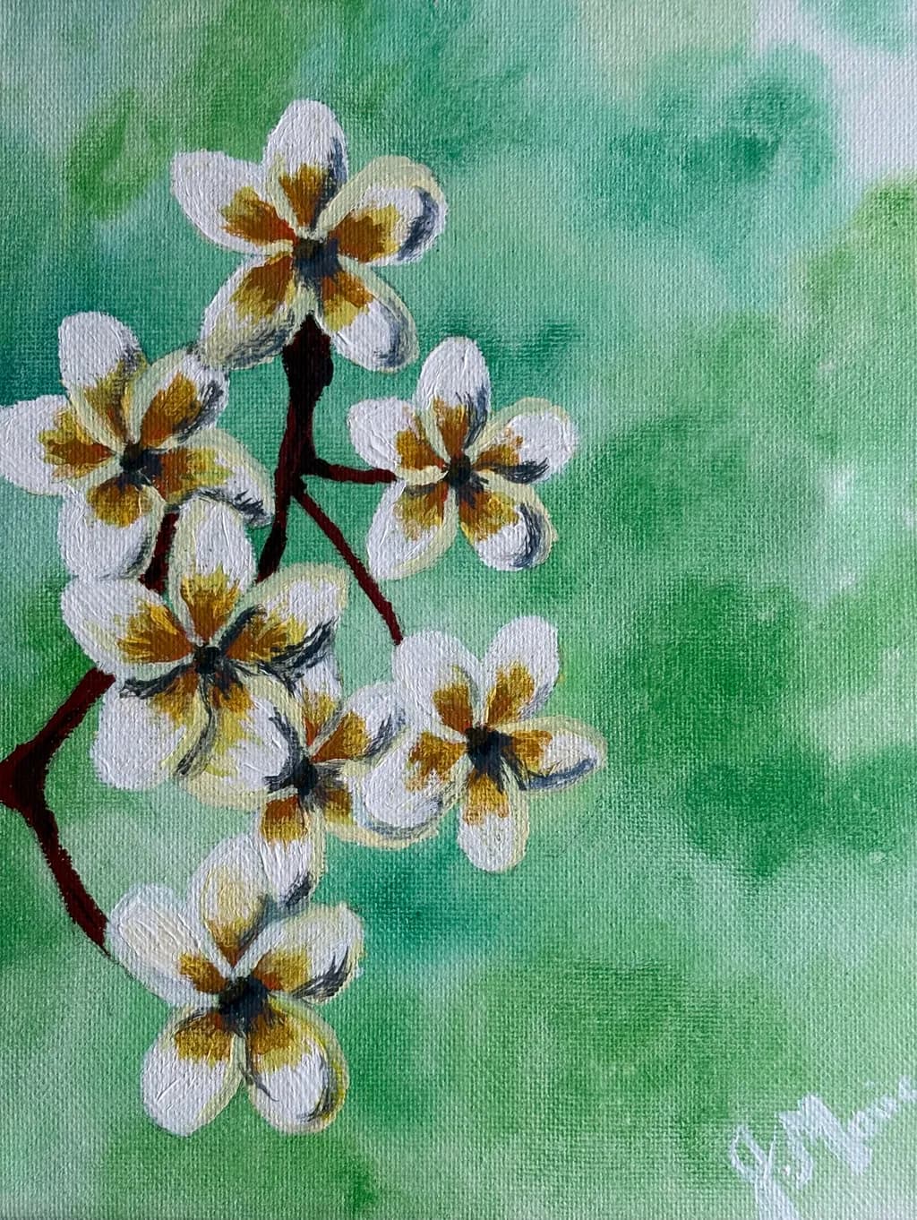 White Blossoms on Green