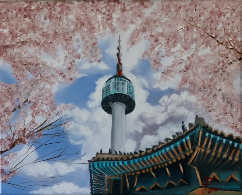 Cherry Blossoms Over the Tower