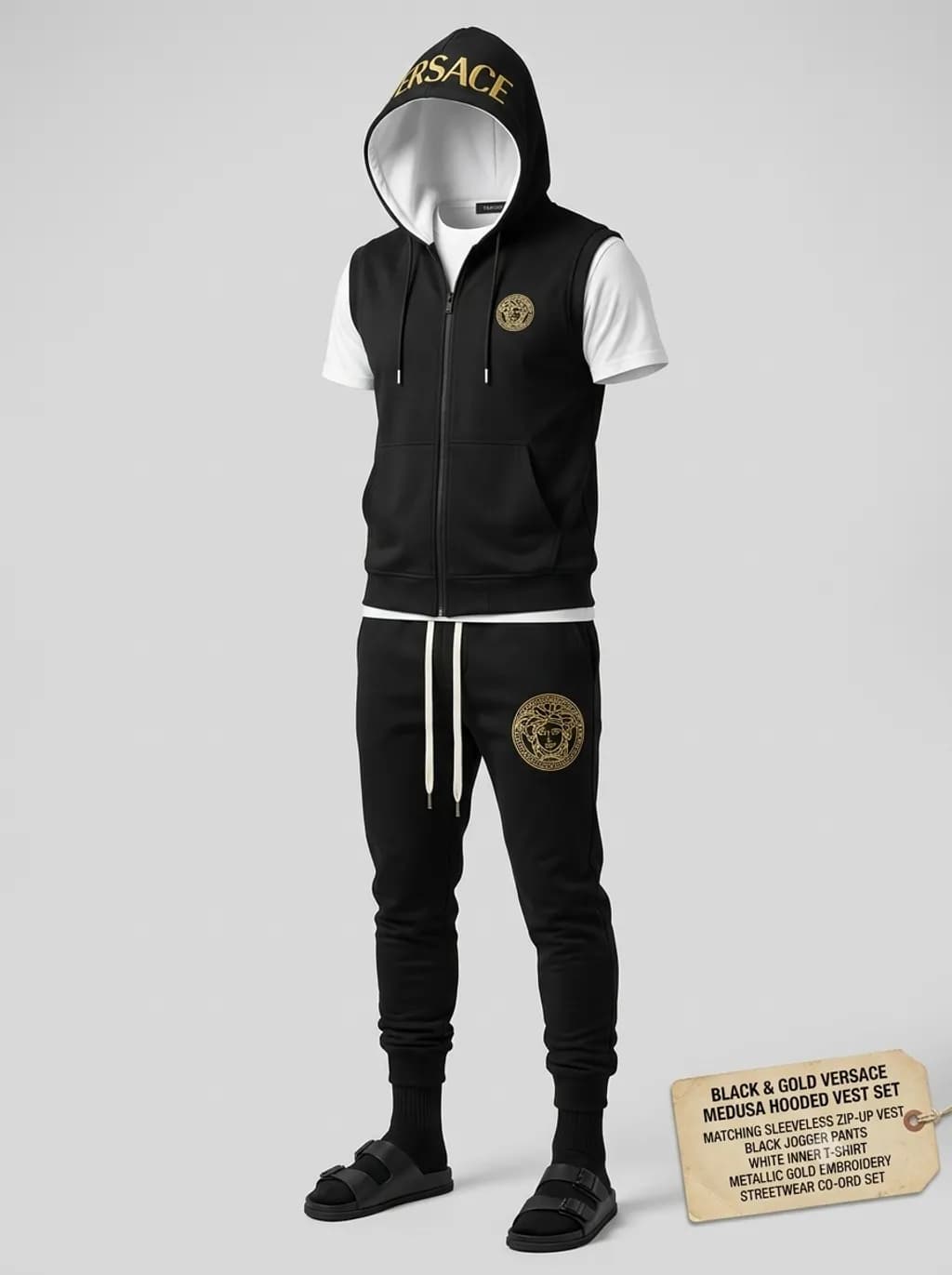 Black Gold Hooded Streetwear Set
