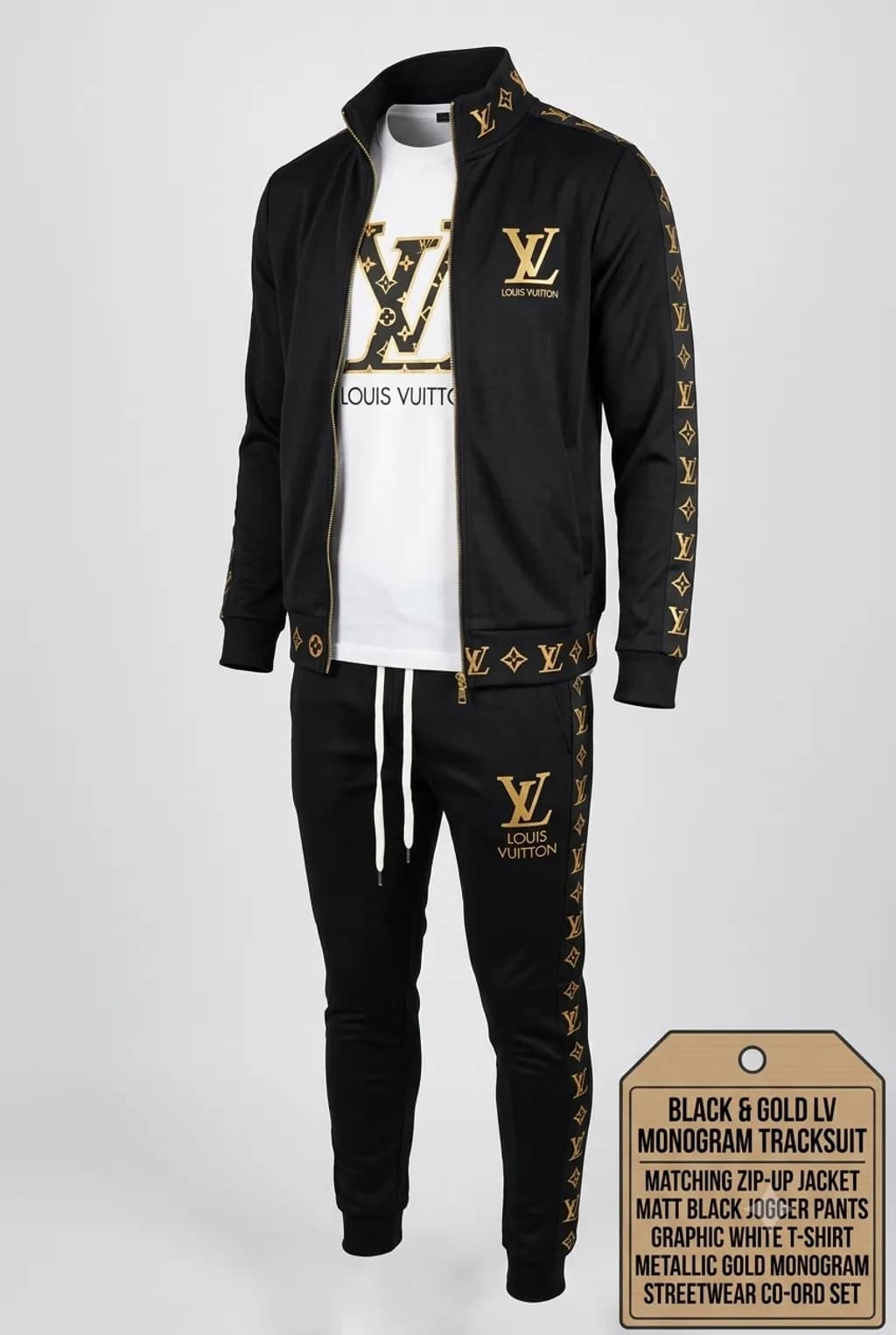 Black & Gold Monogram Tracksuit