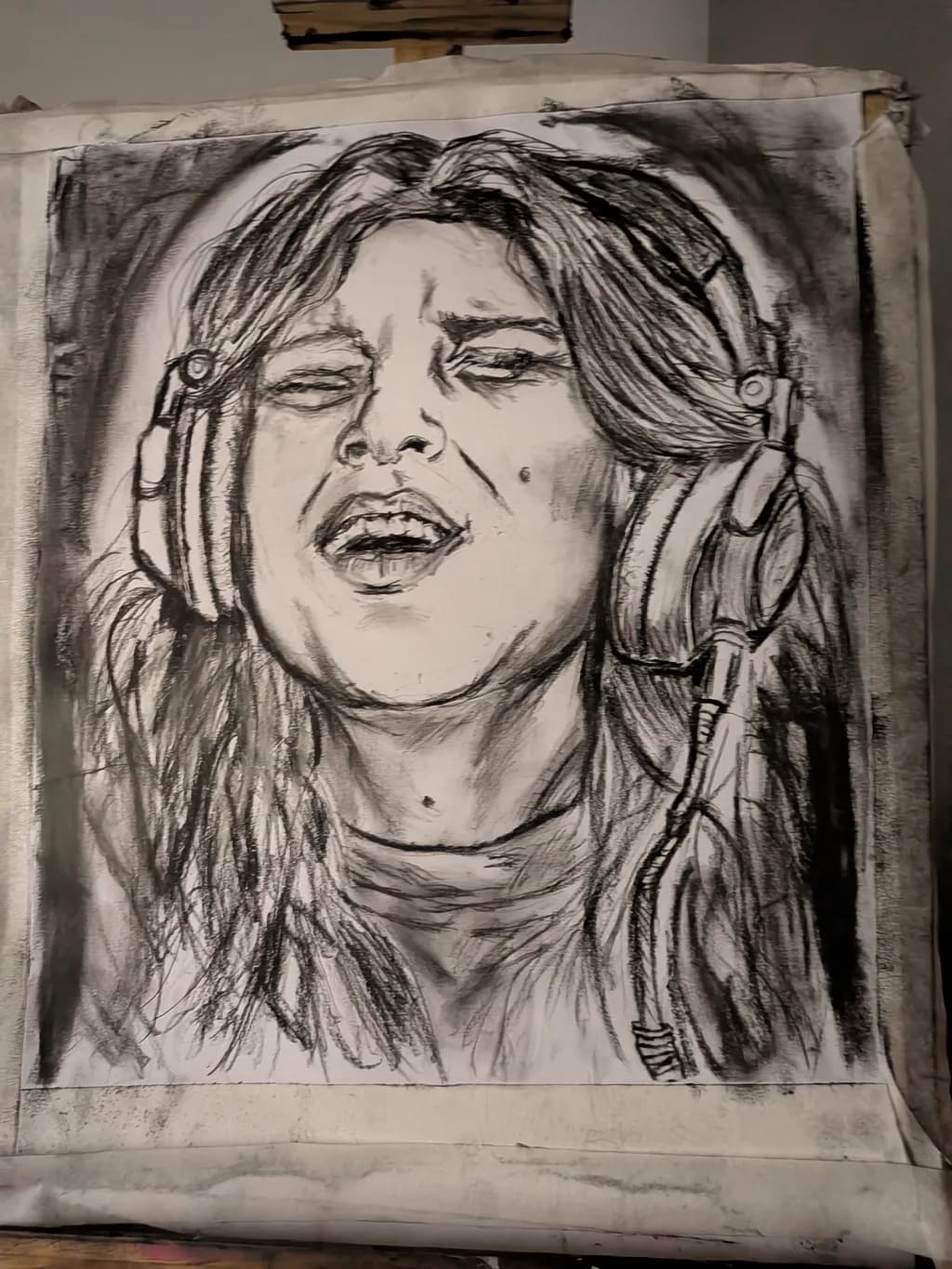 Charcoal Headphone Portrait