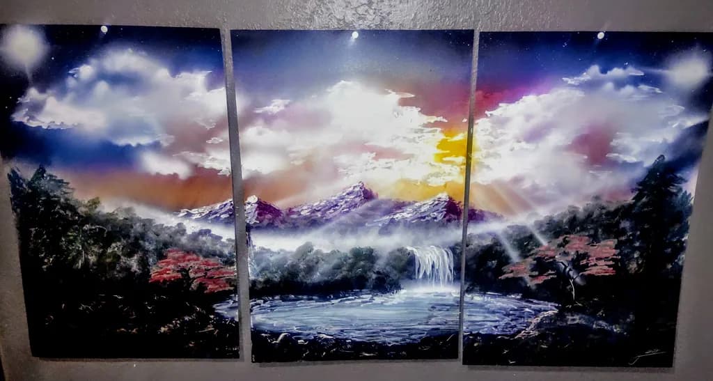 Mountain Waterfall Sunset