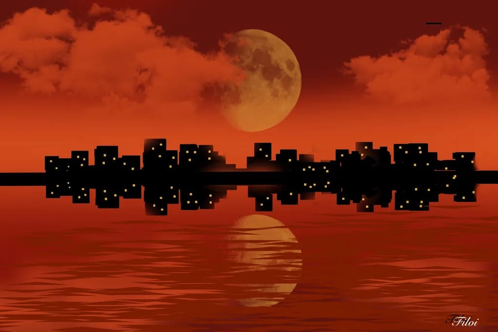 City Moon Reflection