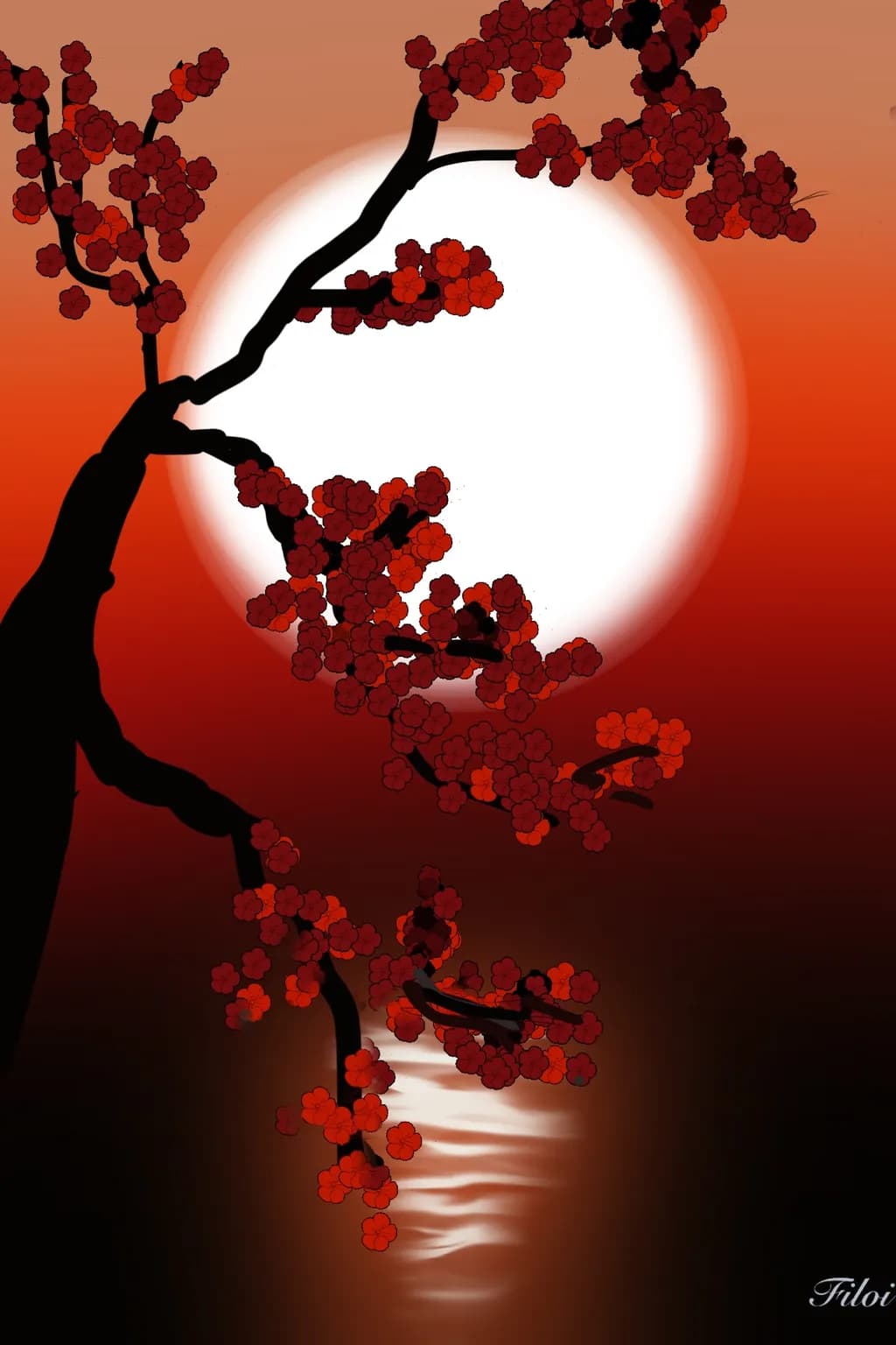 Crimson Blossoms at Dusk