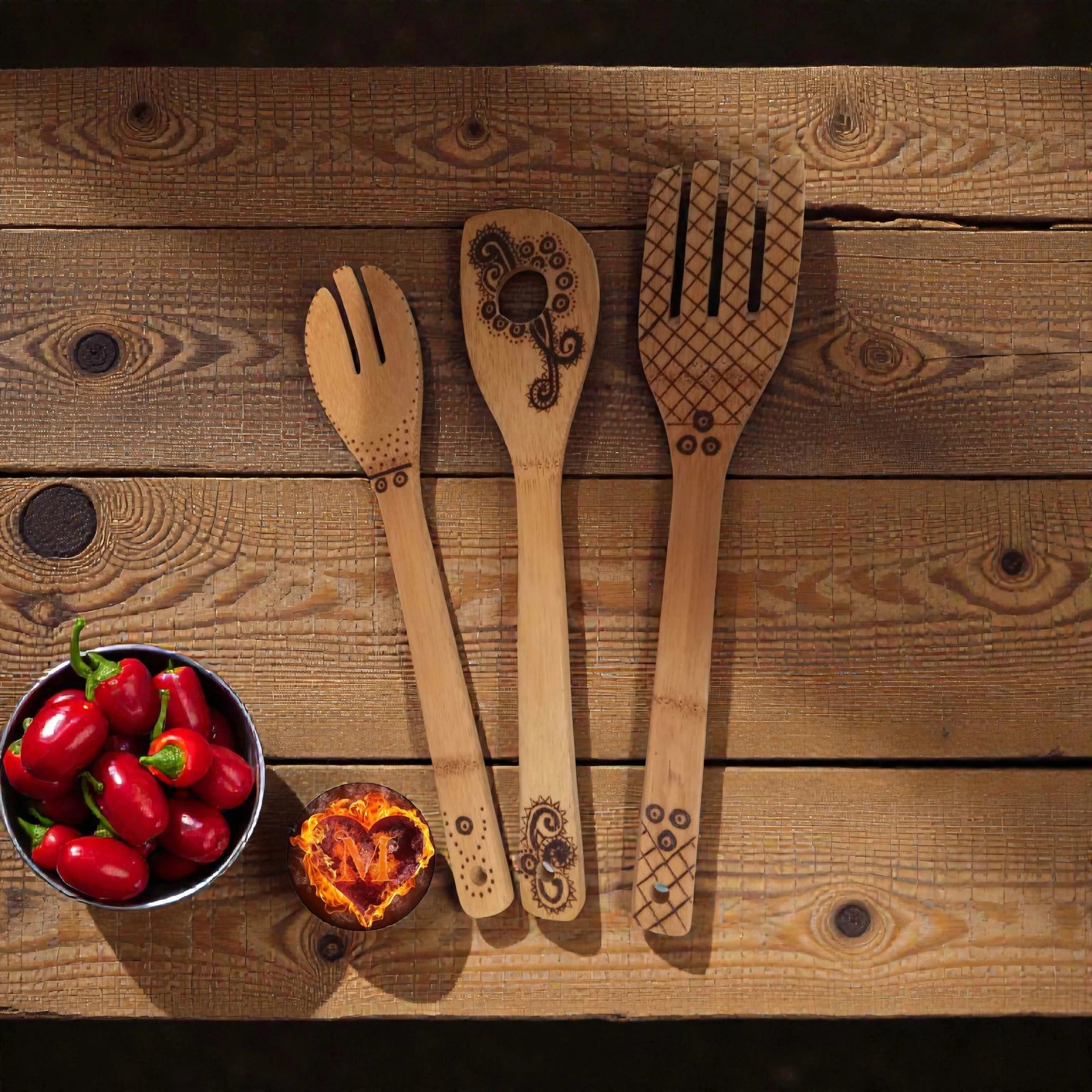 Red Peppers and Wooden Utensils
