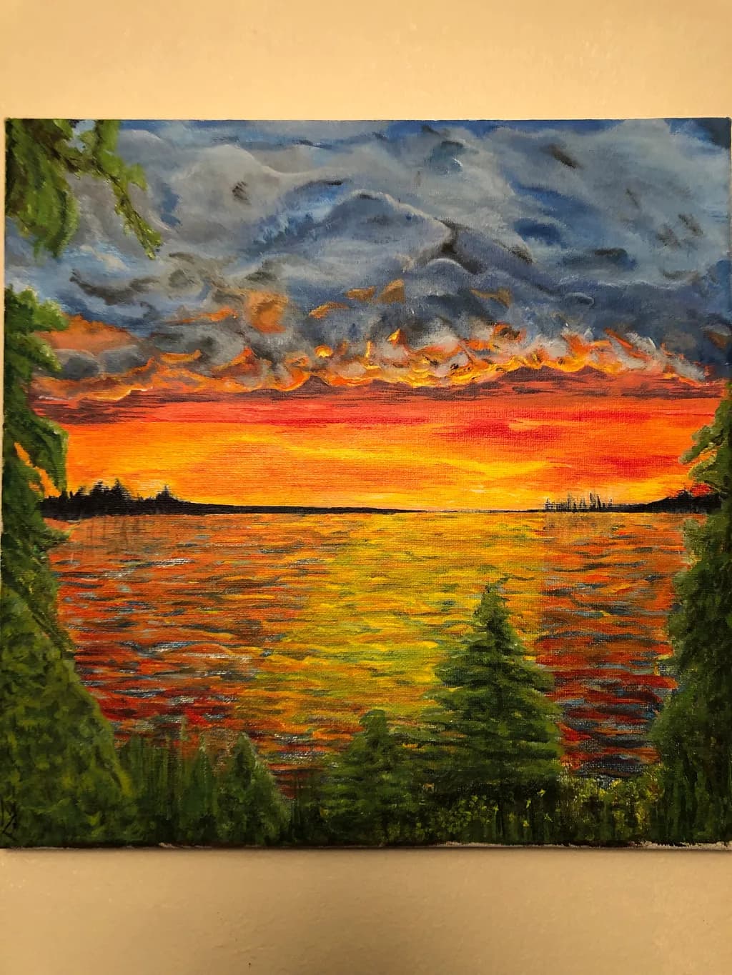 Firelit Lake Sunset