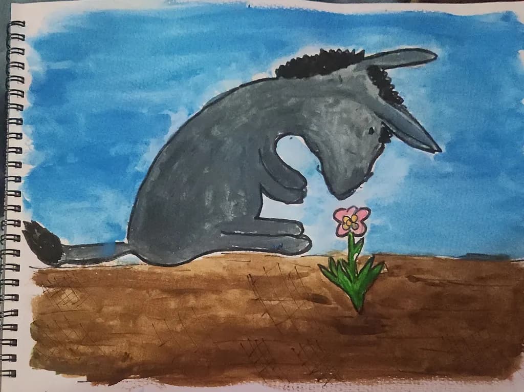 Donkey and Pink Flower