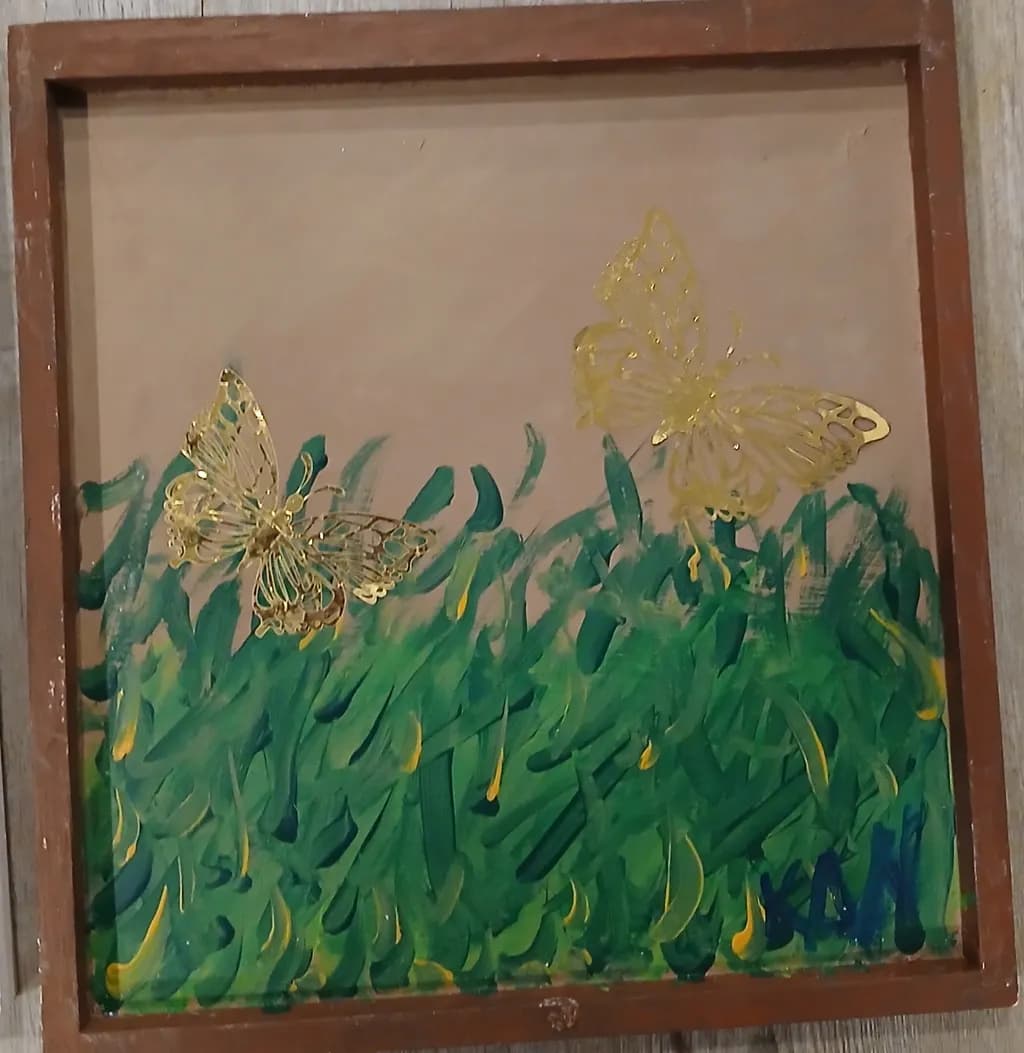 Gold Butterflies in Green