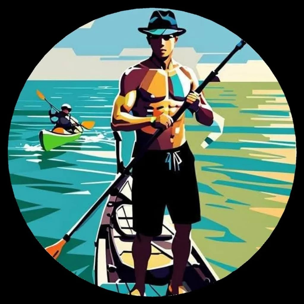 Self portrait standing on a kayak