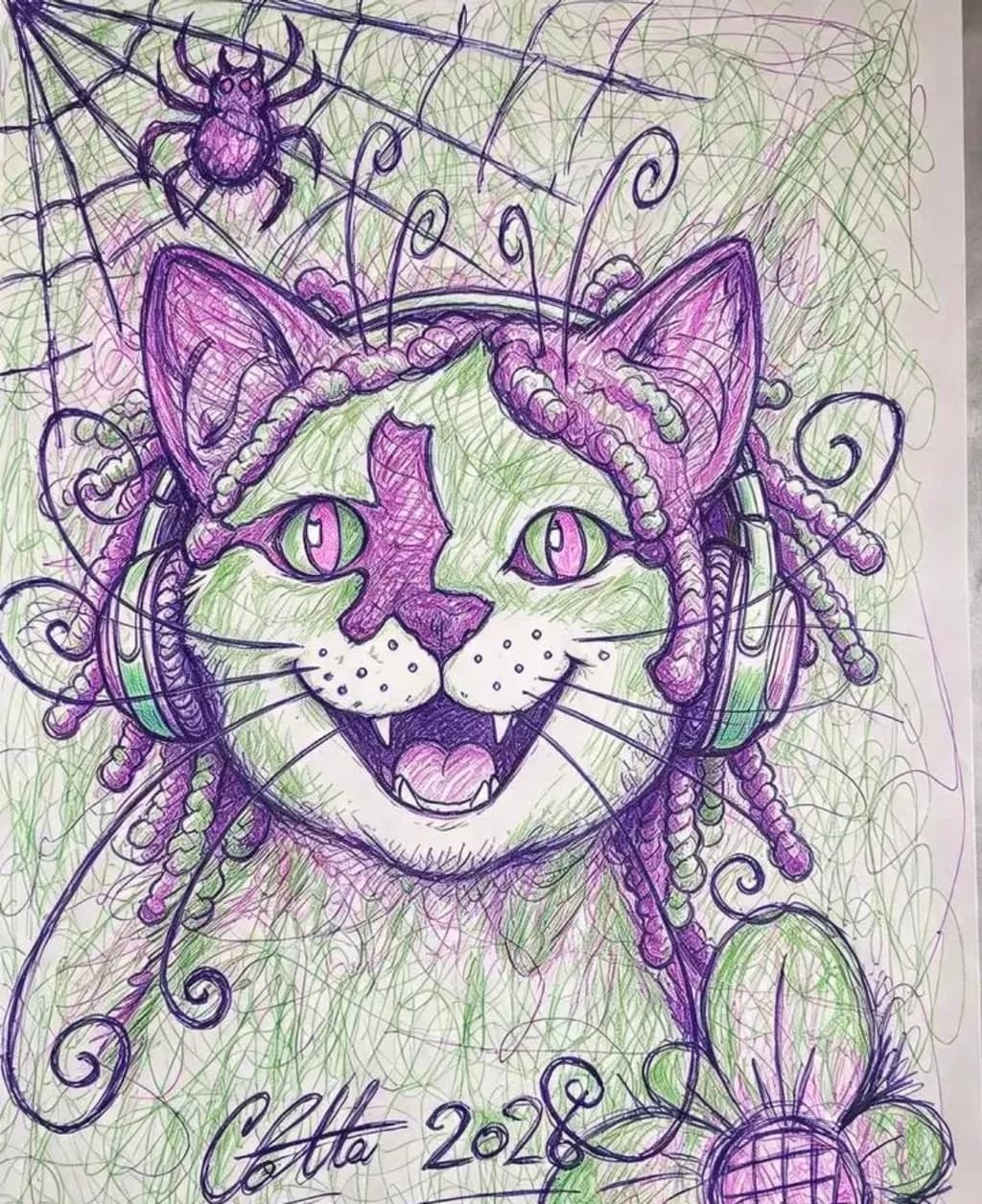 Purple Scribble Cat