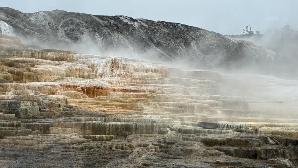 Steam Over Travertine Terraces