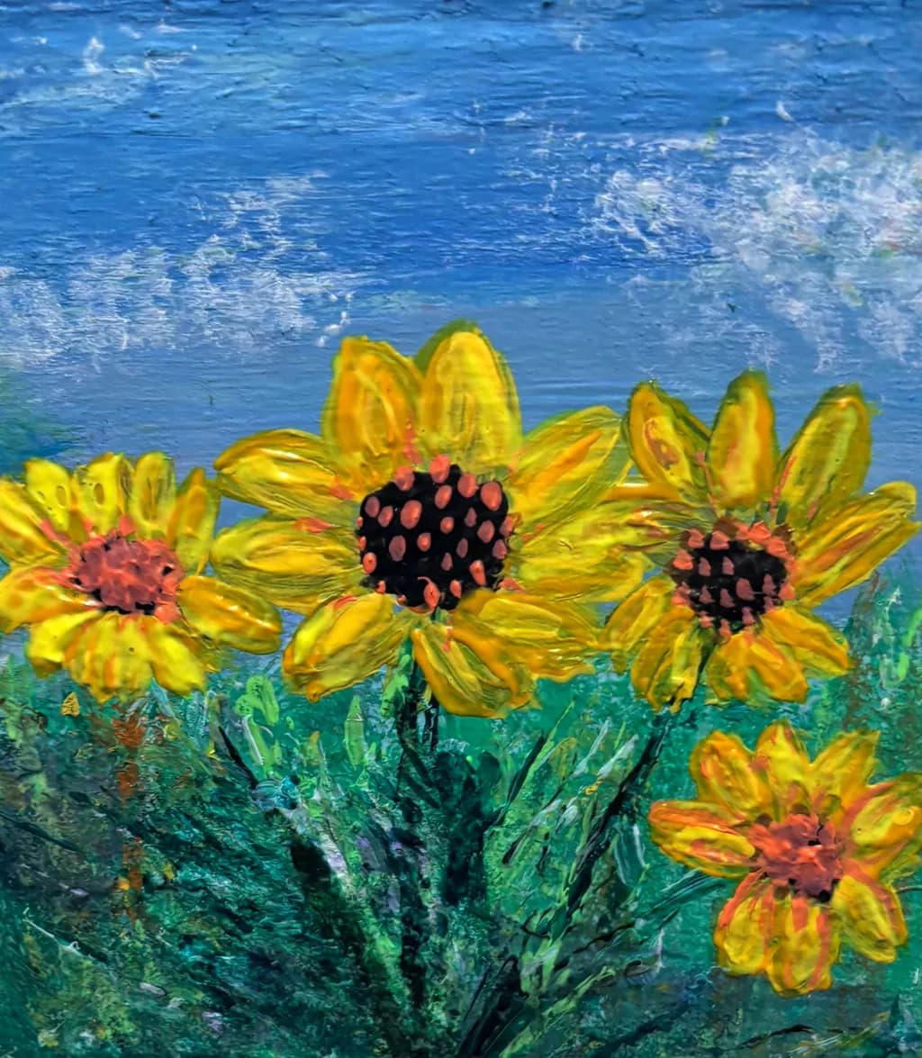 Sunflowers Under Blue Skies