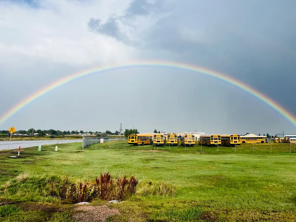 Rainbow Over School Buses