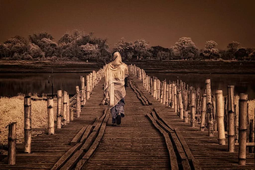 Assam Woman on Bridge
