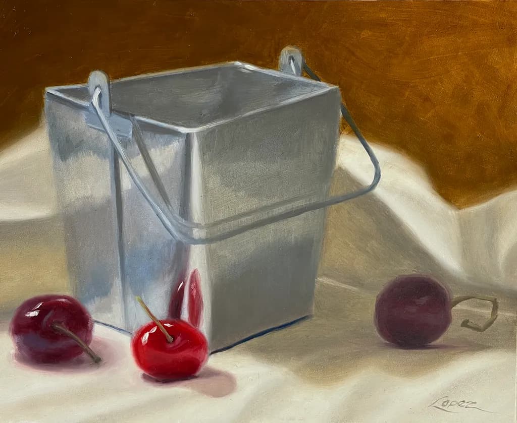 Metallic Pail with Cherries