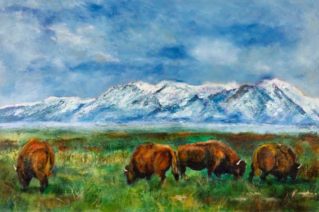 Utah Bison Grazing