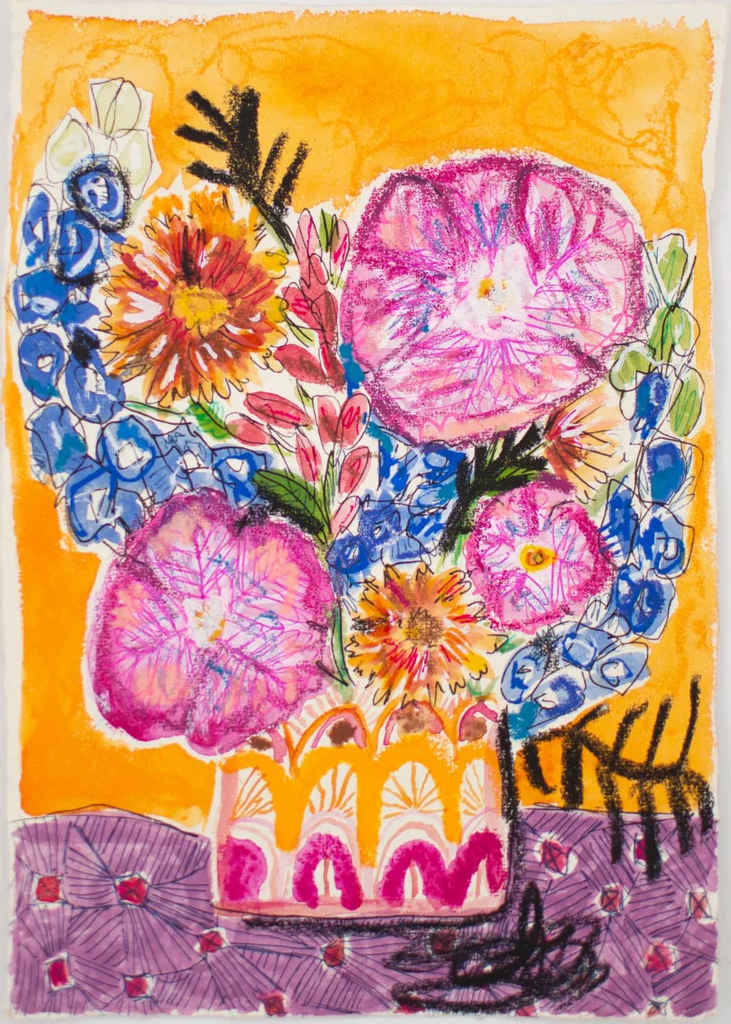 Flowers for Friends #30: Take me to the Orange Show (Texas Homesick) | Original Mixed-Media Floral Painting