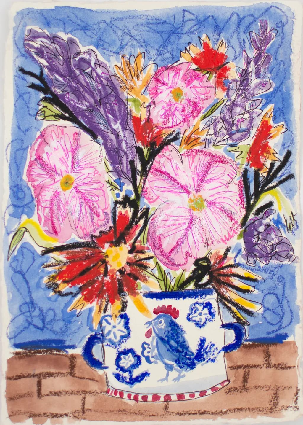 Flowers for Friends #32: Just like Grandma and Papa Used to Do It | Original Mixed-Media Floral Painting