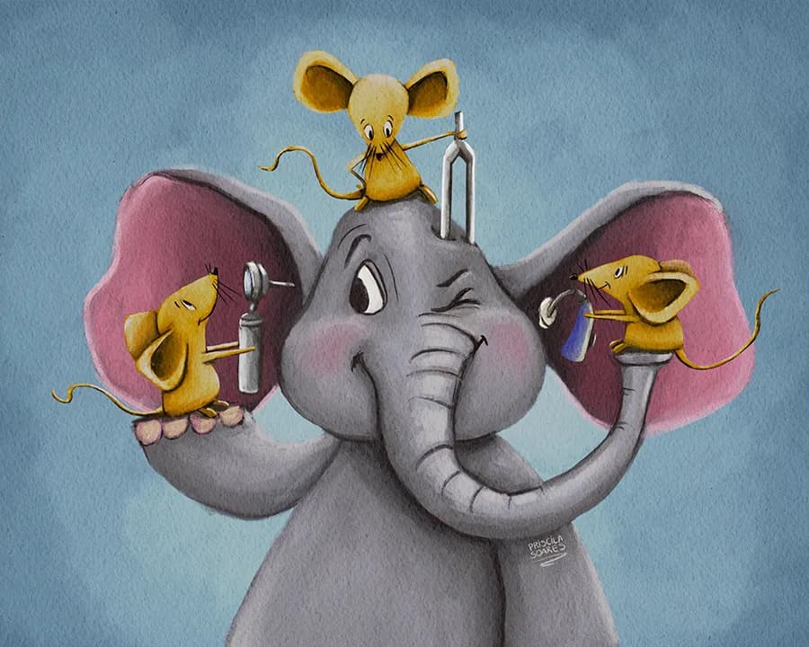 Whimsical Harmony: An Elephant and His Playful Mouse Companions