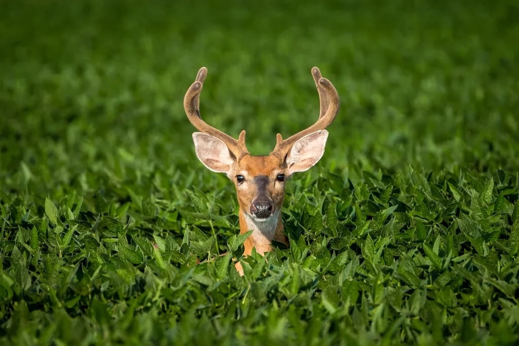 Wildlife Art: Young Deer Surrounded by Green Foliage