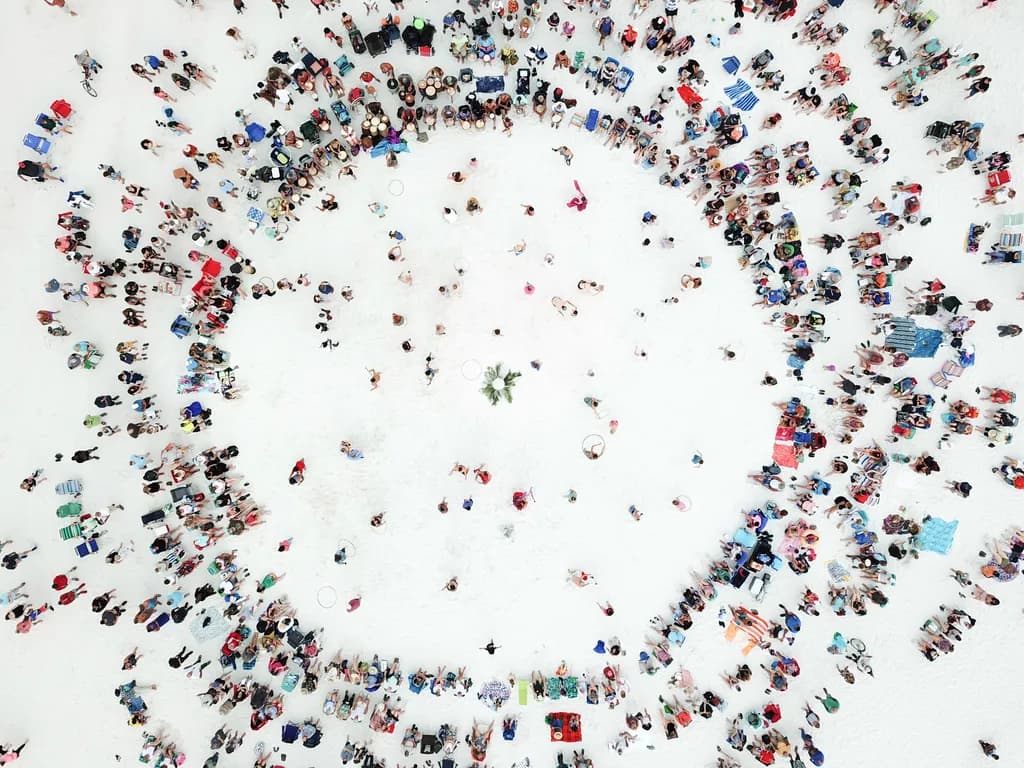 Siesta Key Beach Drum Circle – Overhead Aerial Crowd Photography Wall Art Print