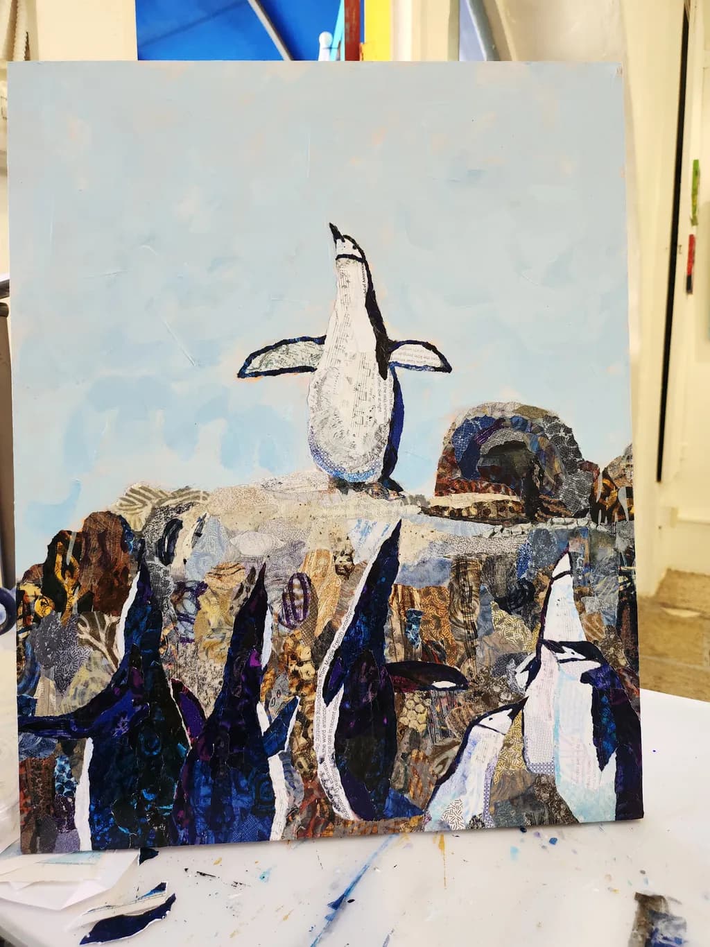 Penguin Parade: A Collage Celebration of Coastal Wildlife and Conservation