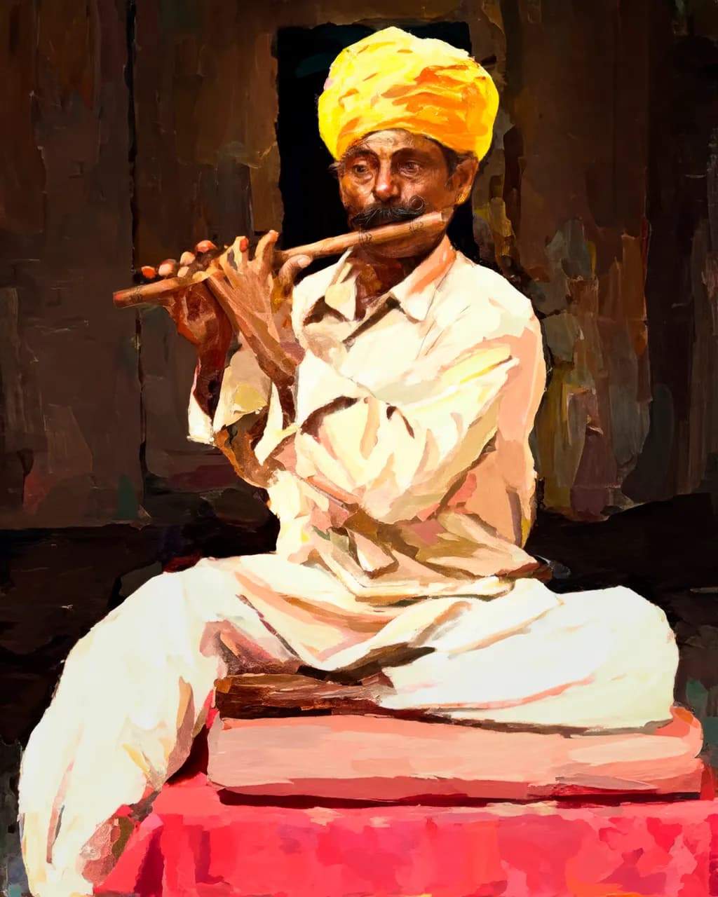 Traditional Music in Jodhpur: Captivating Artwork of a Bansuri Player