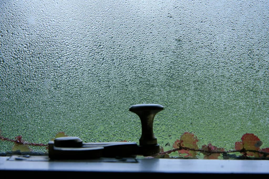 A Glimpse of Tranquility: Water Droplets and a Cozy Cottage Still Life Photography Art