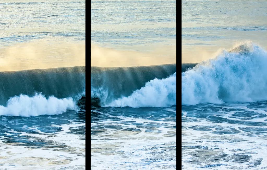 Dynamic Ocean Waves Triptych: Nature-Inspired Home Decor