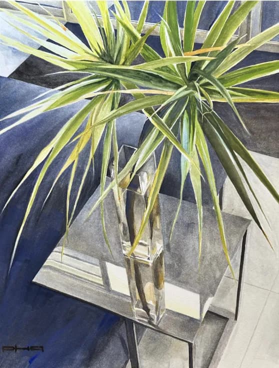 Lush Reflections: A Serene Still Life of Nature and Glass