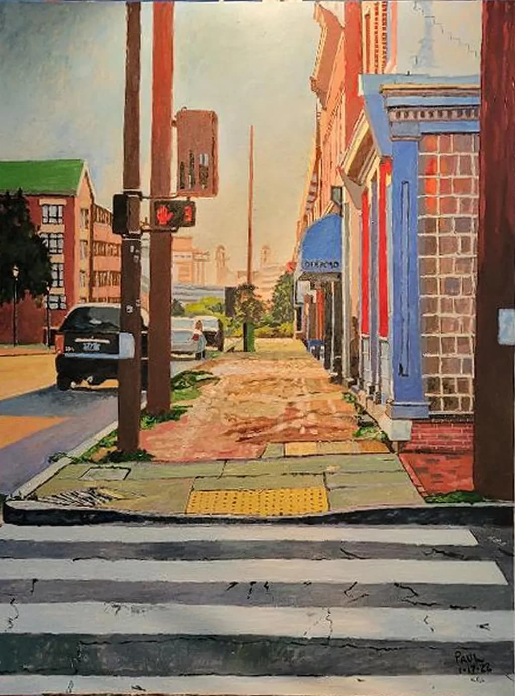 Urban Crosswalk: A Sunlit Journey Through Architectural Streetscapes