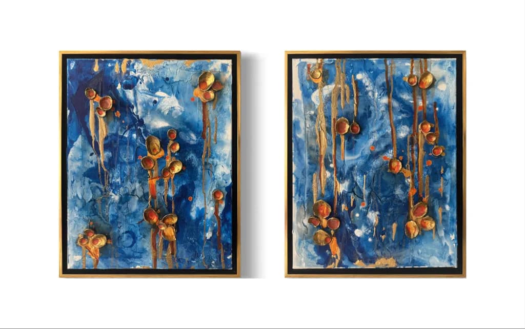 Golden Drips on Blue
