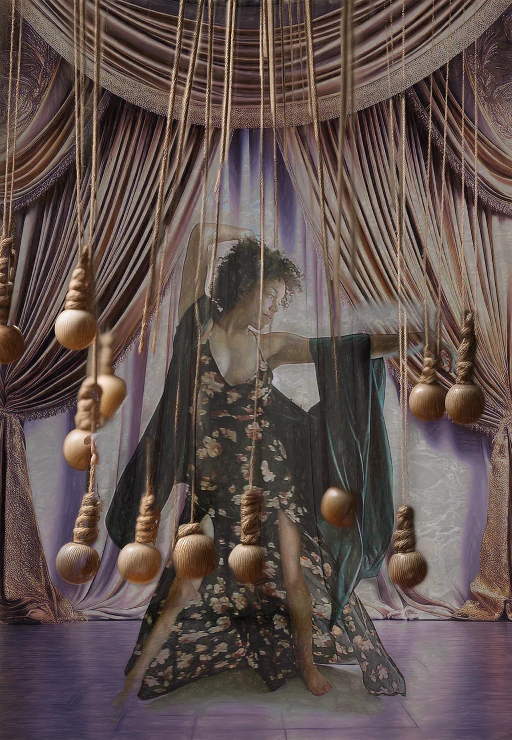 Whispers of Movement: A Dance Between Texture and Expression in a Curtain of Dreams