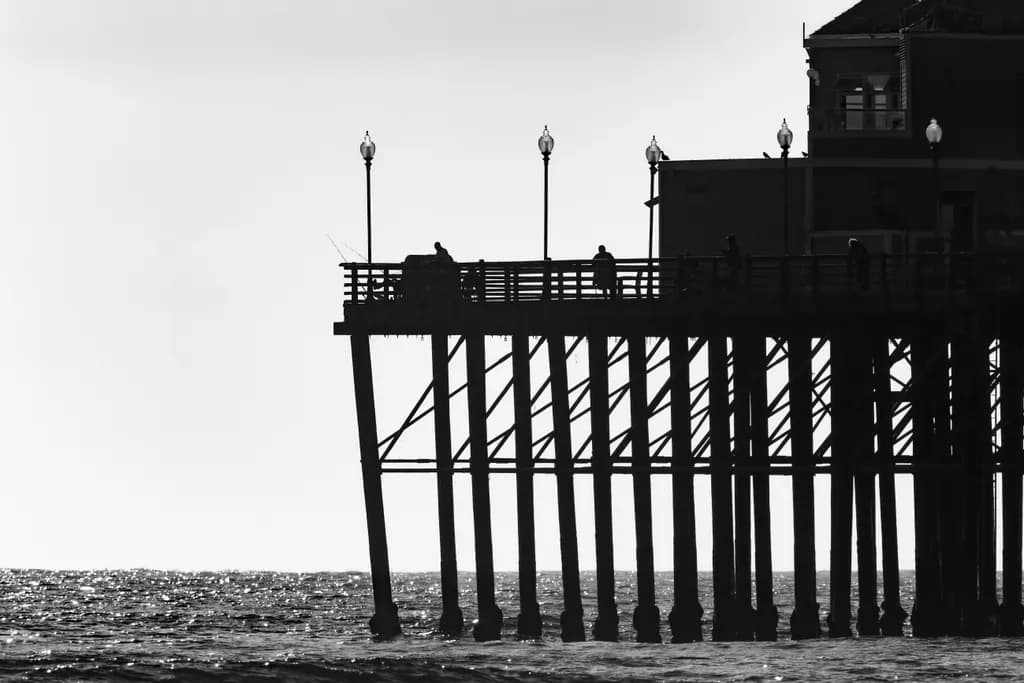 Whispers of the Pier: A Monochrome Dance of Light and Shadow