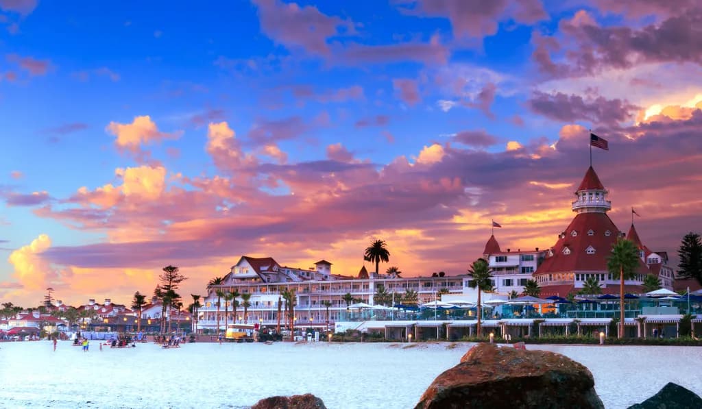 Sunset Serenity: The Iconic Del Coronado Hotel Against a Vibrant Sky