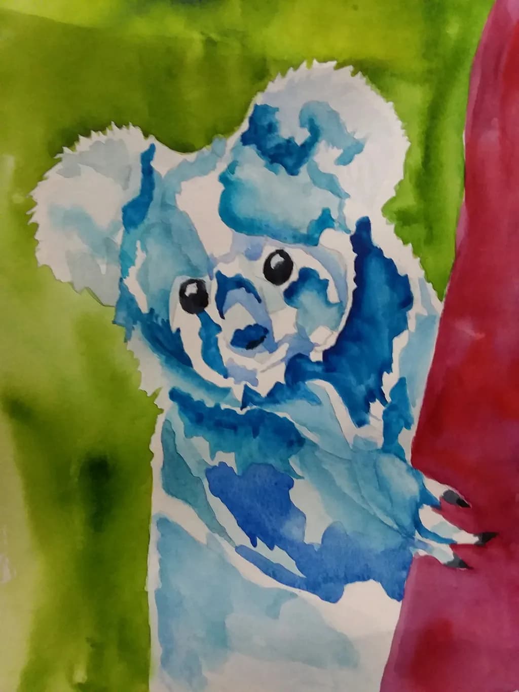 Whimsical Blue Koala: A Playful Watercolor Encounter in Nature's Embrace