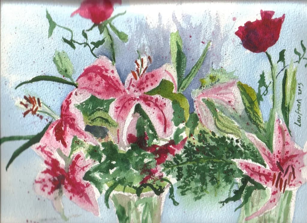 Blossoms in Harmony: A Watercolor Symphony of Lilies and Roses