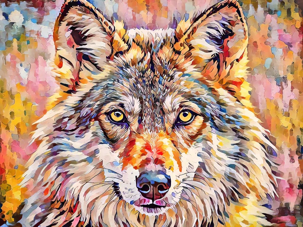 Vibrant Wolf Portrait: A Colorful Expression of Nature's Majesty