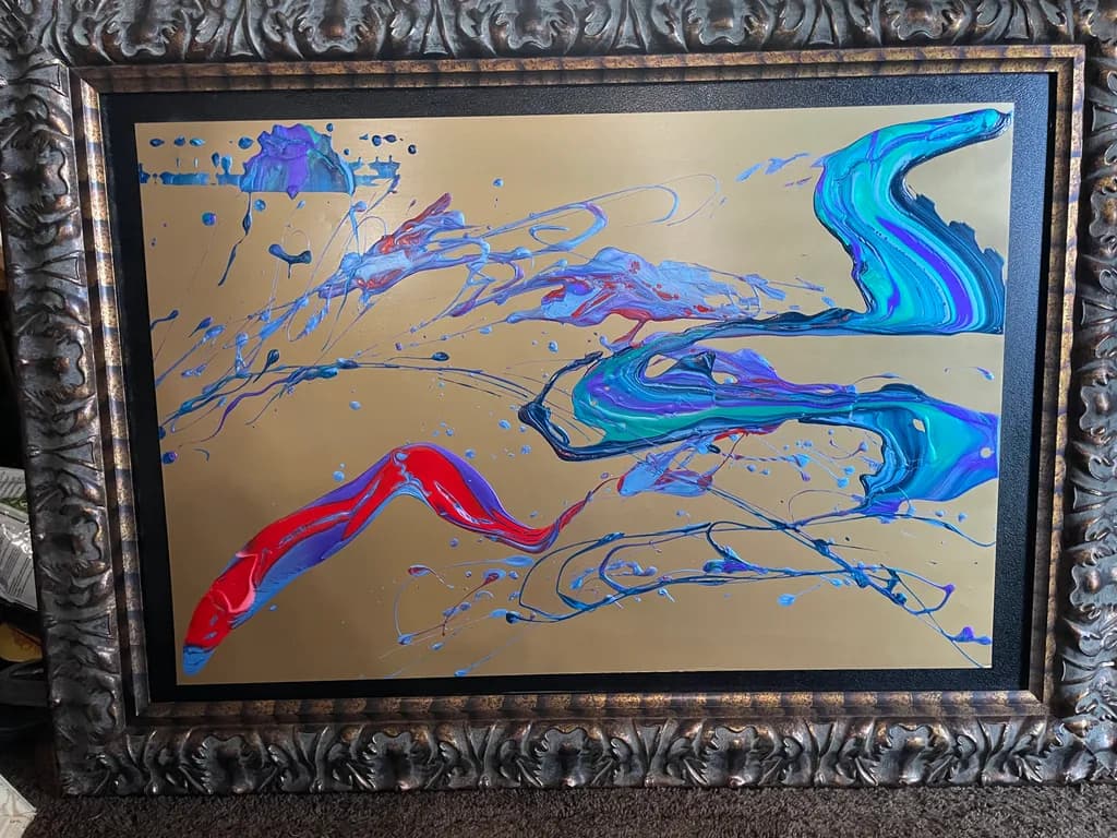 Vibrant Fluidity: An Abstract Dance of Color and Texture on Gold