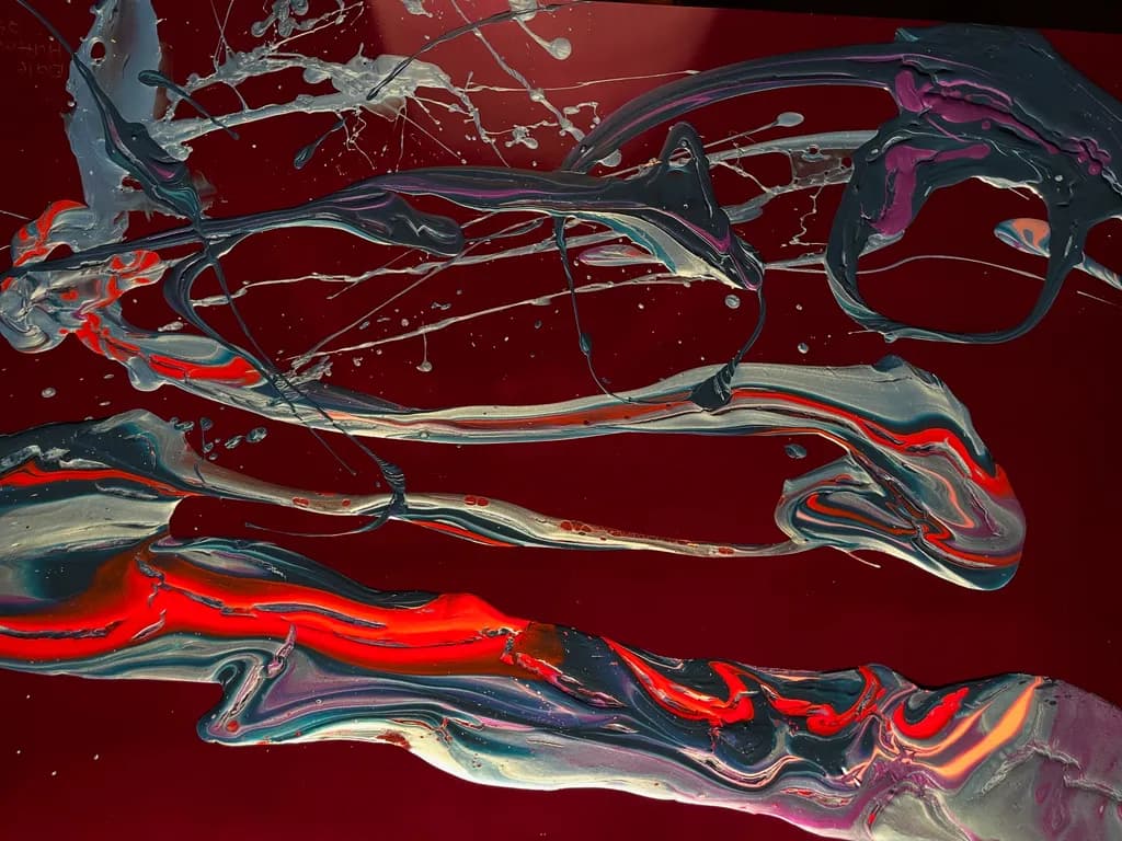 Vibrant Whispers: A Dance of Color on Crimson Canvas