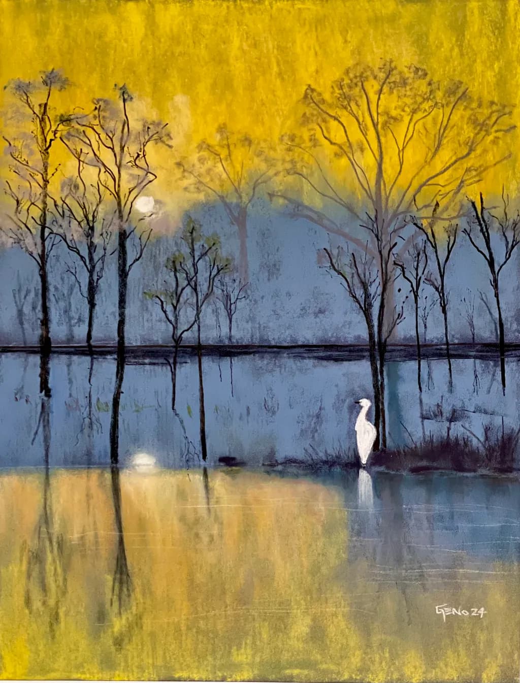 Heron by the Water Trees