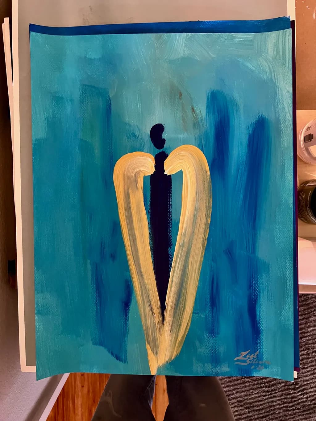 Golden Heart on Blue